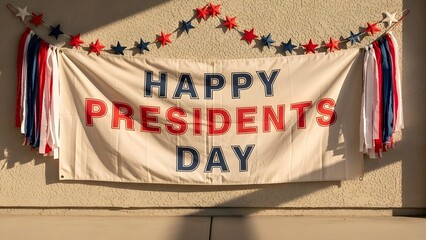 A festive happy presidents day banner with patriotic stars and stripes