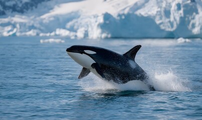 Fototapeta premium massive orca breaching directly toward the camera