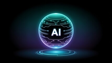 Artificial intelligence orb emitting digital glow, global network concept