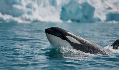 massive orca breaching directly toward the camera