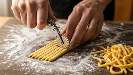 Crafting artisanal pasta shapes with culinary precision and rustic charm