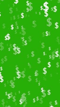 3D Golden dollar falling on green background. Full HD. 4K
