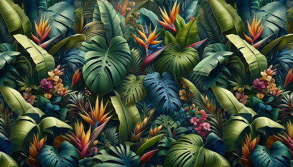 Obraz premium A Tropical Jungle seamless pattern, Ai generated image