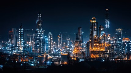 Fototapeta premium Industrial complex lit up at night