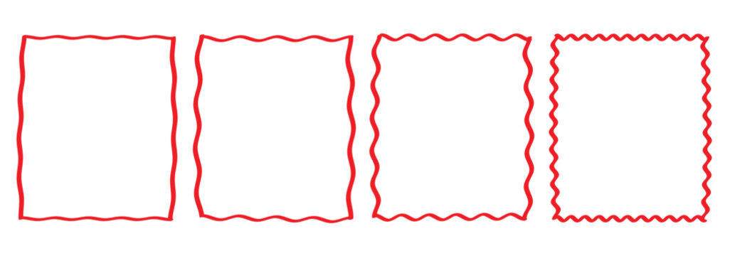 Zig zag Wavy Edge Outline rectangle Shapes Set. Zig zag rectangle frames. Set of Outline jagged rectangle shape. Geometric zig zag wavy edge stickers, frames, shapes.