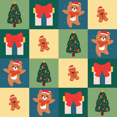cute Christmas element pattern in patchwork style for Christmas and winter wallpaper, background and gift wrap paper