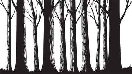 Moody dark enchanted forest silhouette featuring dense trees, mysterious woodland shapes, and a magical atmosphere