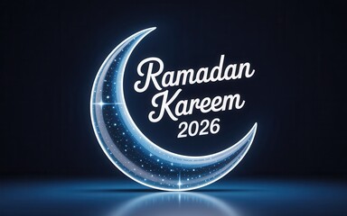 Ramadan Kareem 2026 crescent moon with glowing starry night sky