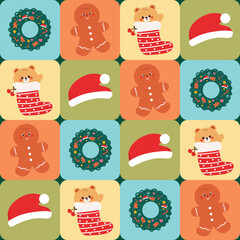 cute Christmas element pattern in patchwork style for Christmas and winter wallpaper, background and gift wrap paper