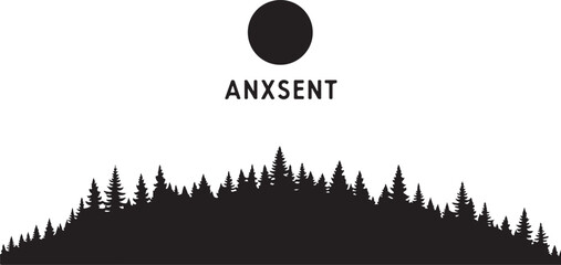 Moody dark enchanted forest silhouette featuring dense trees, mysterious woodland shapes, and a magical atmosphere