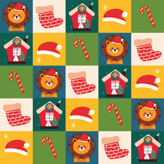 cute Christmas element pattern in patchwork style for Christmas and winter wallpaper, background and gift wrap paper