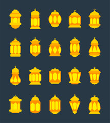 Islamic Ramadan lantern collection set, flat vector fanoos lamp icons for Eid Mubarak and religious celebration decorative elements