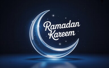 Ramadan Kareem crescent moon with glowing stars on dark background