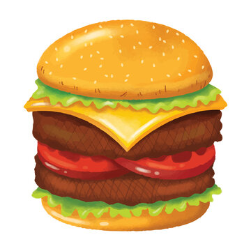 Hamburger with cheese and fresh ingredients isolated on a white background