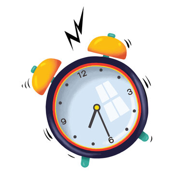 Retro alarm clock on white and blue backgrounds