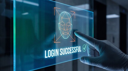 Biometric authentication login successful on futuristic interface