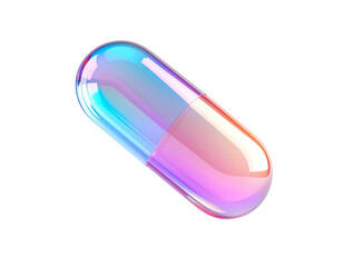 Isolated transparent capsule showing a vibrant rainbow spectrum and a dark background