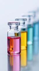 Colorful Laboratory Vials with Vibrant Liquids on White Background