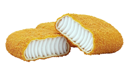 Two Breaded Fish Sticks with Visible Flaky White Interior