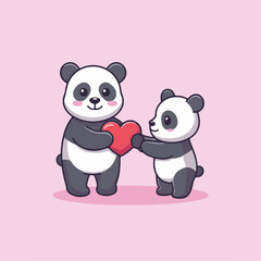 Naklejka premium flat illustration of panda celebrating valentine