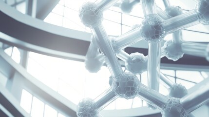 A close up abstract view of a spherical geometric molecular structure with interconnected nodes and lines