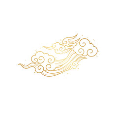 dragon cloud smoke Chinese style, soft gold lines, white background