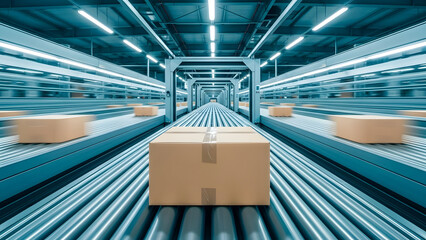 Modern warehouse with automated conveyor belt system