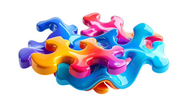 Vibrant puzzle pieces in multiple colors, slightly overlapping on black - Powered by Adobe