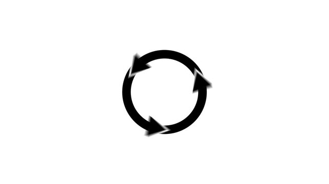 Simple animation of three arrows rotating in a circle. Waiting, loading and recirculating.