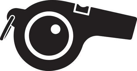 Simple and bold referee whistle silhouette symbolizing sports officiating, control, and fair play.