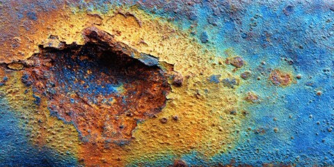 Colorful corroded metal texture with vibrant rust and oxidation patterns