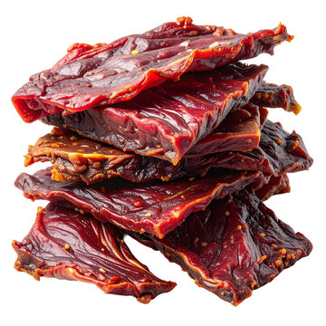 Beef jerky isolated on transparent or white backgrounds