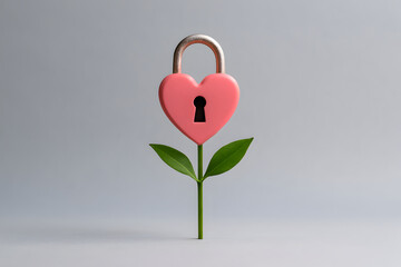 A single pink heart-shaped padlock with green leaves
