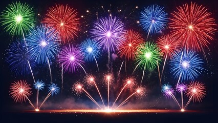 A vibrant fireworks display exploding in the night sky with colorful bursts of light