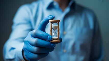 Medical professional hand holding hourglass symbolizing time urgency