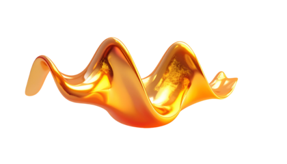 Golden, flowing, abstract shape against a black background, fluid art