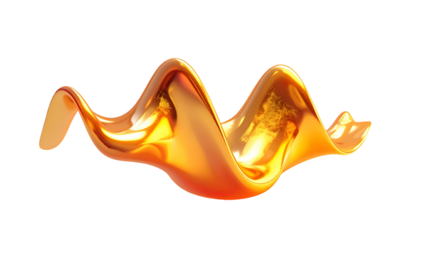 Golden, flowing, abstract shape against a black background, fluid art - Powered by Adobe