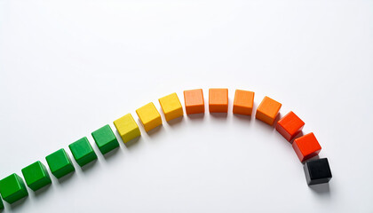 Colorful wooden blocks arranged curve symbolize global economy slowdown and economic crisis impacting finance, business, market, inflation