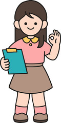 Fototapeta premium A woman checking documents and giving an OK sign