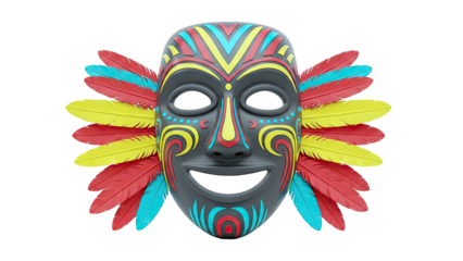 Tribal Mask with Colorful Feathers