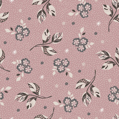 Dusty Rose Vintage Floral Dot Pattern