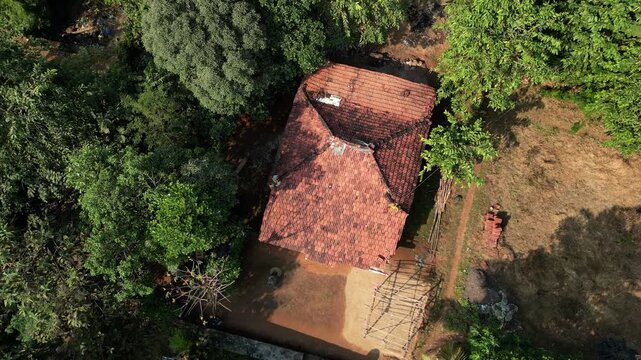 village old style house roof downwards ariel view