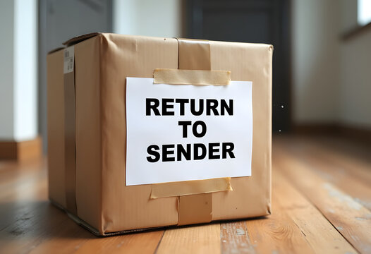 Cardboard parcel with return to sender label