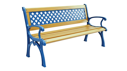Wooden Park Bench with Blue Lattice Back and Arms
