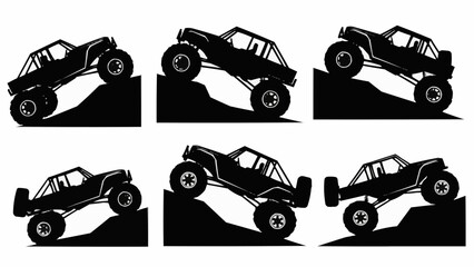 Off road monster truck climbing steep incline silhouette collection. © Kang