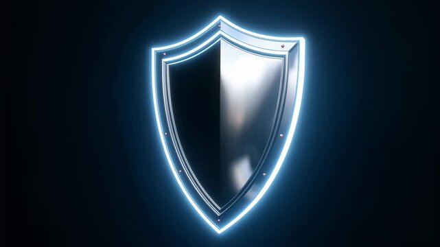 Shield design with shiny surface against dark background, created for digital art or graphic use in various projects or themes