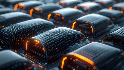 Close-up of glowing, textured modules arranged in a repeating pattern