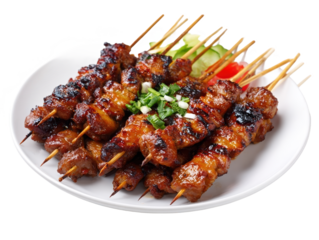 Delicious grilled meat skewers on a plate.