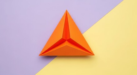 Orange Origami Paper Pyramid on Dual Color Background