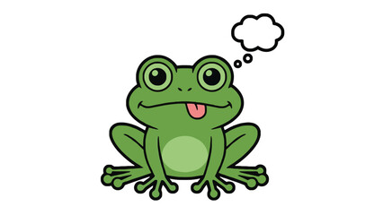 Obraz premium A cartoon frog with a thought bubble sitting on a plain background